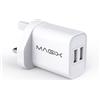Magix Caricatore Doppia porta USB da muro, (5V-2.4A + 5V-1.0A) output massimo 5V-3.4A 17W Ricarica rapida (Presa UK)(Bianco)