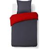 Vision Parure Copripiumino Reversibile 100% Cotone per Letto Singolo - Rosso Antracite | 1 Copripiumino (140×200 cm) + 1 Federa (65×65 cm) | 57 Fili/cm² | Morbido e Confortevole | Certificato Oeko-Tex