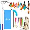Toozey Giocattolo Interattivo per Gatti - 16 Pezzi con Campanelle, Piume Dangler, Bug, Pesce e Giocattoli a Scomparsa - Include Custodia