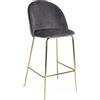 Sedute TP 71 sgabello oro con schienale in velluto grigio