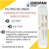 Filtro in linea IdropanShop Carbon Block Gold noce di cocco 2,5x12 ricambi per osmosi inversa o filtrazione