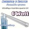 Quarzo Ricambio Ultrarays UV-C 6W Ø23x245mm 2+2 Pin