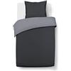Vision Parure Copripiumino Reversibile 100% Cotone per Letto Singolo - Grigio Antracite | 1 Copripiumino (140×200 cm) + 1 Federa (65×65 cm) | 57 Fili/cm² | Morbido e Confortevole | Certificato OekoTex