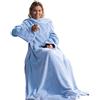CelinaTex TV Decke Coperta soffice con Maniche Tasche Tasche per i Piedi Microfibra Pile Coral Coperta 170 x 200 cm Azzurro