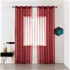 GIRASOLE HOME® Coppia Tende Voile Trasparenti Effetto Lino Tenda per Soggiorno Camera Cameretta 2 Pannelli con Occhielli (Rosso, 140x285cm)