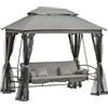 Outsunny Dondolo 3 Posti e Lettino Singolo Copertura a Gazebo con Zanzariera e Cuscini, Grigio Scuro 256x172x248cm