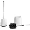 Nicoman Scopino per WC con supporto per drenaggio, in silicone flessibile, anti-intasamento, anti-gocciolamento, colore bianco/grigio con manico in acciaio inossidabile, confezione da 1