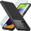 iVoler Cover per Samsung Galaxy A52 4G / 5G / A52S 5G, con 3 Pezzi Pellicola Vetro Temperato, Fibra di Carbonio Custodia in Morbida Silicone TPU Anti-Graffio Antiurto Protettiva Case - Nero