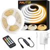 PAUTIX Striscia LED CCT COB Bianca Regolabile 3M,24V Dimmerabile 2700K-6500K LED Strip Light Kit con Telecomando RF,Strisce LED Ultra Uniformi e Alta Luminosità per Cucina,Studio,TV DIY Decor