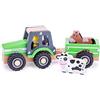 Woet® Trattore con Rimorchio Giocattolo in Legno per Bambini - Con Bottiglie di Latte - Set Veicolo da Fattoria - Giocattolo di Imitazione - A Partire da 2 Anni