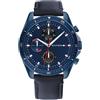 Tommy Hilfiger Orologio Analogico Multifunzione al Quarzo da Uomo con Cinturino in Pelle Blu - 1791839