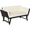 Outsunny Divano 2 Posti da Giardino in Rattan Bianco e Marrone, con Braccioli Estensibili, 129x63x67cm, Confortevole|Aosom