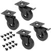 Emuca - Set di 4 rotelle pivotanti per mobile Ø75mm con piastra di assemblaggio e cuscinetti a sfere, ruote girevoli in gomma colore nero.