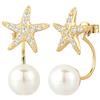 Elli Nautical Happy Starfish 0303223115 - Orecchini a perno in argento 925 con zirconia cubica taglio brillante e perle sintetiche bianche, Argento sterling, Zirconia cubica
