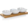 kela set di ciotole da portata 4pcs PHILIPA, ciotole in porcellana con piatto da portata in bambù, forma a goccia, set di ciotole per immersione bianco
