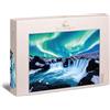 Ulmer Puzzleschmiede - Puzzle da 1000 pezzi Gli elementi del nord - Cascata di Godafoss in Islanda con l'aurora boreale nel cielo