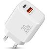 LUOSIKE Caricatore USB C con iPhone 17/Air/16/15/14/13/12/11/Pro/Max/SE/16e, Alimentatore Type C da 20W, Spina Caricabatteria con Presa USB C e A, Caricabatterie per Samsung S25/S24/S23/S22, Google Pixel 9/8