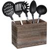 Relaxdays Porta Posate in Legno, 2 Scomparti per Accessori da Cucina & Posate, HLP 17x24x12cm,Scolaposate, Marrone Scuro