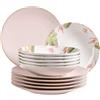 MÄSER 931926 Ossia Aguarela - Set di piatti per 6 persone in look vintage parzialmente decorato, servizio da tavola da 12 pezzi, 6 piatti piani rosa e 6 piatti fondi con decorazione floreale, Exotic,