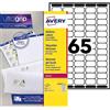 Avery Italia L7651-15 Etichette adesive in carta bianca, 15 fogli A4, rettangolari 38,1x21,2mm, 65 etichette per foglio, adesivo permanente, stampanti laser