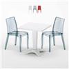 Grand Soleil Tavolino Quadrato Bianco 70x70 cm con 2 Sedie Colorate Trasparenti Cristal Light Terrace
