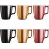 Luminarc Flashy Set 6 Tazze Colazione Mugs caffè in Vetro con Manico per microonde 25cl, Rosso/Nero/Argento