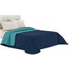 Italian Bed Linen Elegant Trapuntino Estivo, Microfibra, Blu Scuro/Verde Acqua, Matrimoniale, 260x270cm