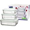 Glasslock (GL-640, 1 x 400 ml, 1 x 715 ml, 1 x 1000 ml) Rettangolare Contenitore alimentare in Vetro - Tipo di Microonde