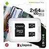 Kingston Canvas Select Plus SDCS2/64GB-2P1A Scheda microSD Classe 10, Multipack con 2 Schede, Adattatore SD Incluso, 64 GB