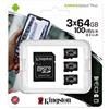 Kingston Canvas Select Plus SDCS2/64GB-3P1A Scheda microSD Classe 10, Multipack con 3 Schede, Adattatore SD Incluso, 64 GB