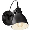 EGLO Lampada da parete Priddy, lampada da parete in design industrial vintage a uno punto luce, spot da parete retrò in acciaio, nero, bianco, E27