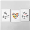 Hygge Creations Mr Right & Mrs Always Right, confezione da 3 pezzi, formato A4, con cornice bianca