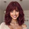 YEESHEDO Vino rosso bob parrucca ondulata corta con frangia, parrucche ricciolo naturale per le donne 14 pollici