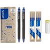 PILOT - Set di 2 FriXion Point Clicker 0,5 - Penna Roller Cancellabile e a Scatto - 2 Blu + 2 Set di 3 Ricariche Blu + Gomma - Punta Fine