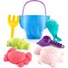 hahaland Giocattoli da Spiaggia per Bambini - 7 Pezzi Set di Secchiello e Paletta Mare, Giochi Sabbia con Borsa Rete