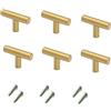 BOZONLI 6 × Maniglie per Mobili Cassetti Armadio Porte in Acciaio Inox T Barra Manico Barre, Oro (Foro Singolo)