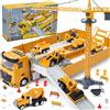 Tacobear Veicoli da Cantiere Giocattolo per Bambini con Gru Escavatore Bulldozer Camion Betoniera Rullo Compressore Giocattolo Veicoli da Costruzione grande Camion Macchinine Giocattolo Regalo per bambini