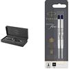 PARKER Sonnet Penna A Sfera, Laccatura Di Colore Nero Opaco Con Finiture In Palladio, Pennino Medio, Confezione Regalo & Quinkflow Ricarica Per Penna A Sfera, Punta Media, Nero, Confezione Da 2