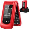 uleway GSM Telefono Cellulare per Anziani,Tasti Grandi,Volume alto,Funzione SOS,Pantalla 2.4,Base di ricarica e fotocamera(Rosso)(con 1 * batteria 1000mAh)