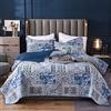 Qucover Copriletto Matrimoniale 250 x 270 cm Blu, Estivo Copriletto Trapuntato con Federe, Trapuntino in Cotone e Poliestere, Stile Patchwork Vintage