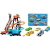 Hot Wheels Mega Autolavaggio Playset per Macchinine con Pista Selvaggia e Coccodrillo, Torre dell'Acqua, Vasca del Vortice, Un Veicolo Cambiacolore + Confezione da 5 Macchinine