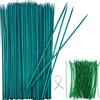 Boao Paletto per Piante in Legno Verde Supporto per Piante Floreali Bastoncini di Legno da Giardino Paletti per Piante di Bambù Plettri 100 Lacci Metallici Verdi Lunghi 15 cm (40 Cm, 50 Pezzi)