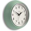 Jones Clocks® Ketchup Orologio a parete | Orologio retrò rotondo da diner | 25cm | Neo mint verde | Ideale per cucina, soggiorno, ufficio o camera da letto | Numeri facili da leggere
