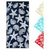 ZOLLNER Telo mare - asciugamano da spiaggia morbido e assorbente in 90x180 cm - lavabile a 60°C - cotone - Blu scuro - design marittimo con stelle e conchiglie - certificato OEKO TEX (R)