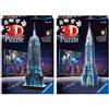 Ravensburger Puzzle 3D Empire State Building Edizione Speciale Notte, 216 Pezzi, Colore Nero, Luce Led, 12566 1 & Italy Puzzle 3D Chrysler Building Night Edition, 12595
