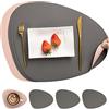 Myir JUN Tovagliette in Pelle e Sottobicchieri, Set Tovagliette Americana Plastica Lavabili Bifacciale Non-scivolose Impermeabile Triangolari (Set di 4, Grigio rosa)