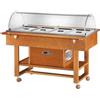 Carrello espositore refrigerato in legno con cupola in plexiglass. Capacità 4 GN 1/1. Tem. +2°/+10°C. Dim.cm. 148x82x125H