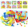 AMOSTING gioco chiodini per bambini 2, 3 anni, gioco di abbinamento colorato, giocattoli prima infanzia, puzzle regalo di compleanno per bambino-20 carte e 46 pulsanti