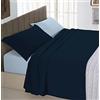 Italian Bed Linen Completo Letto 100% Cotone Natural Color, Blu Scuro/Azzurro, Matrimoniale