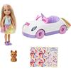 Barbie - Bambola Chelsea Bionda con Auto Decappottabile a Tema Unicorno, Cucciolo e Accessori, Giocattolo per Bambini 3+Anni, GXT41